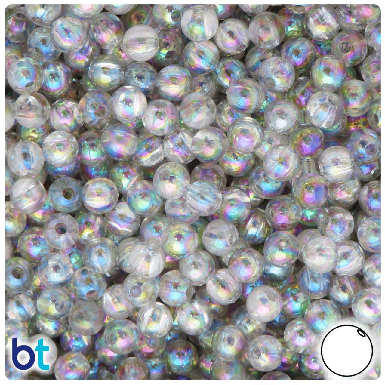 BeadTin Clear Transparent AB 6mm Round Plastic Craft Beads (300pcs)